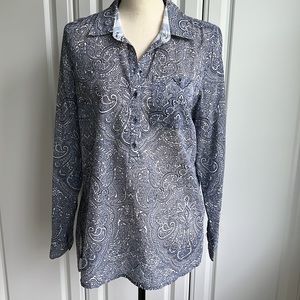 Tommy Hilfiger Blouse Navy/White Quarter Button Size M